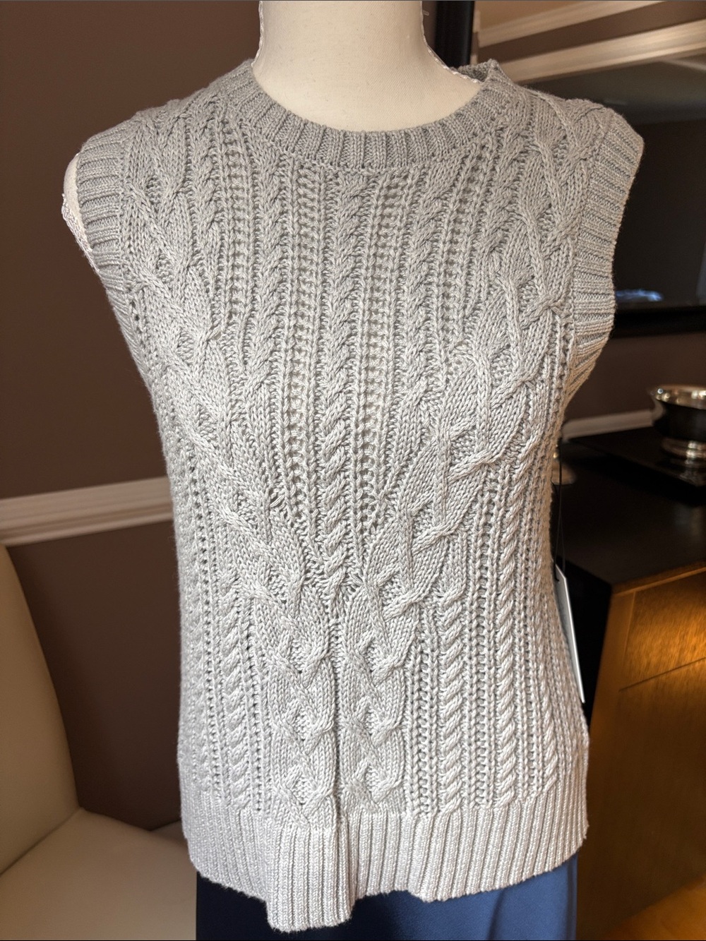 Rachel Zoe Gray Cable Knit Sleeveless Vest